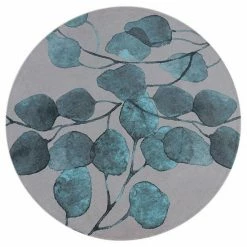 RugSmith Turquoise Ficus Modern Floral Round Area Rug