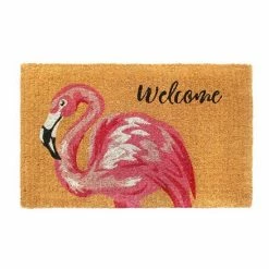 RugSmith Handloom Woven Pink Flamingo Welcome Coir Doormat