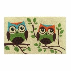 RugSmith Bleach Machine Tufted Two Owls Coir Doormat