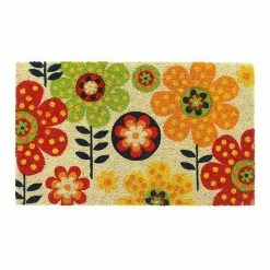RugSmith Bleach Machine Tufted Folk Flowers Coir Doormat
