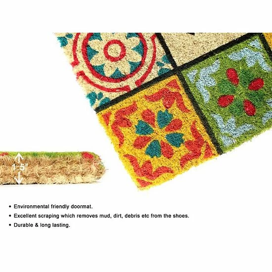 RugSmith Bleah Handloom Woven & Printed Welcome Folk Tile Doormat 4 RugSmith Bleah Handloom Woven & Printed Welcome Folk Tile Doormat - Image 2