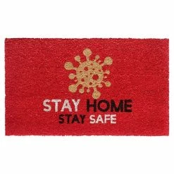 RugSmith Stay Home Stay Safe Red Doormat